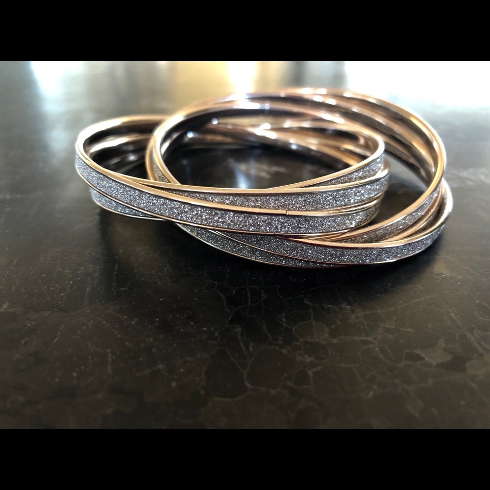 Set of 6 Rose gold finish bangle bracelets